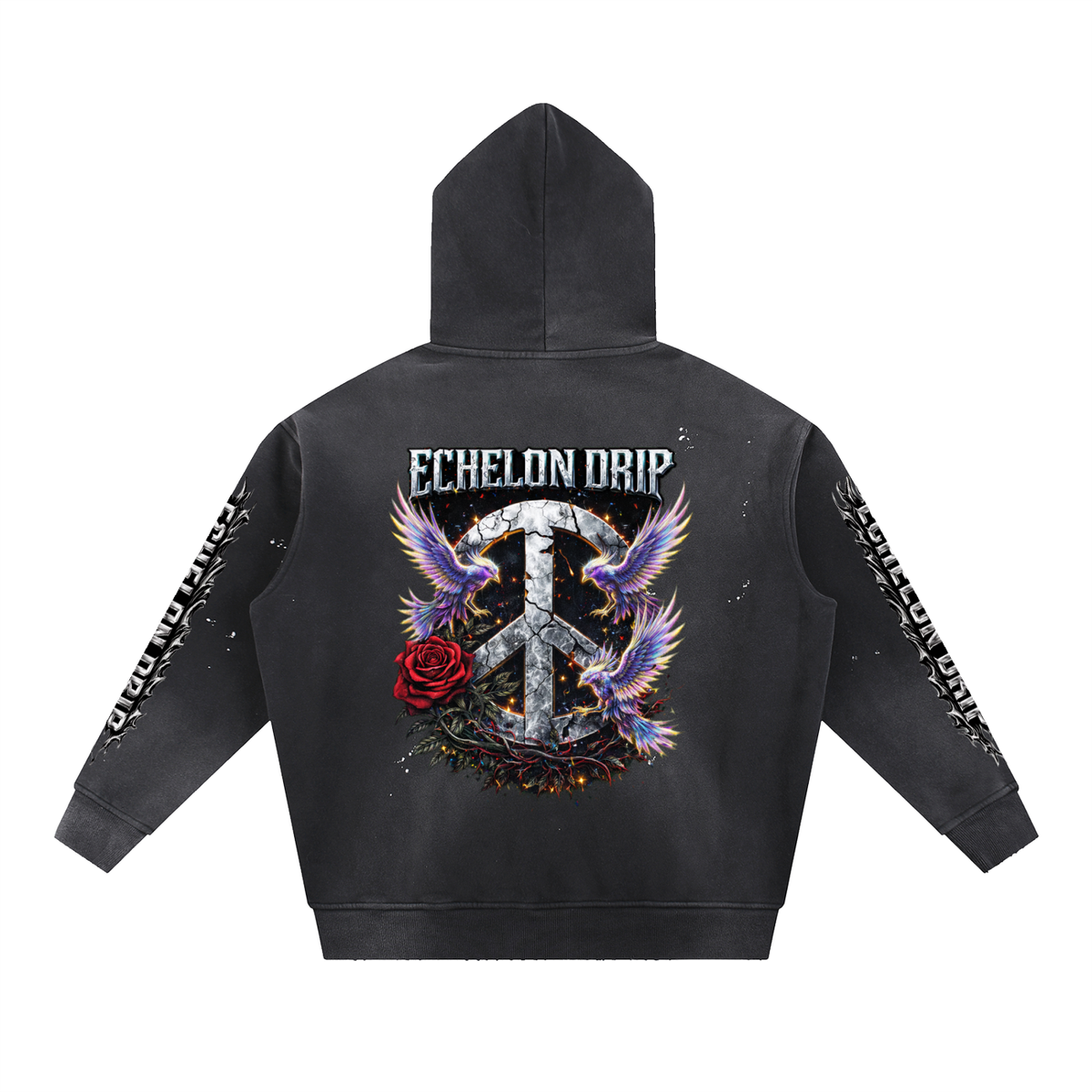Vintage Washed Frayed Fleece Hoodie