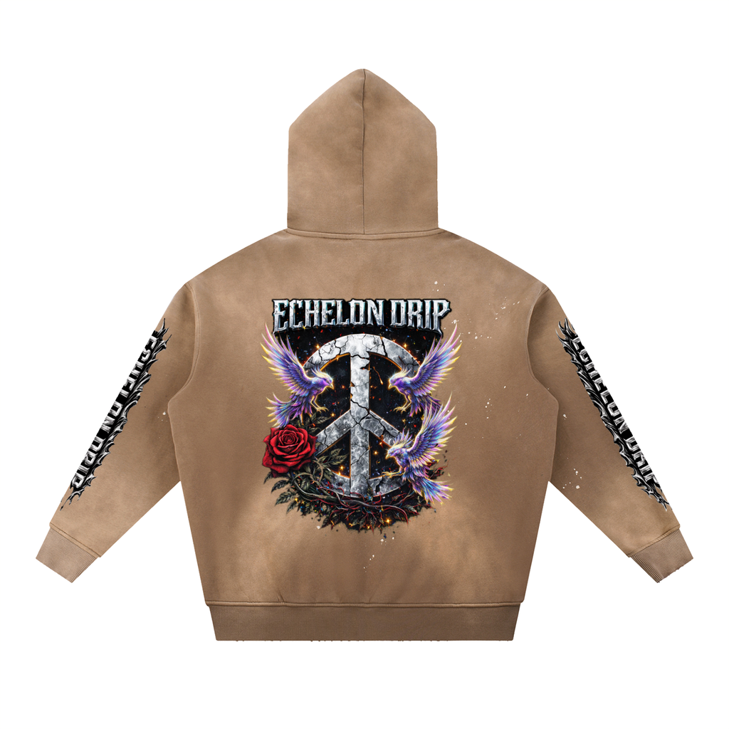 Vintage Washed Frayed Fleece Hoodie