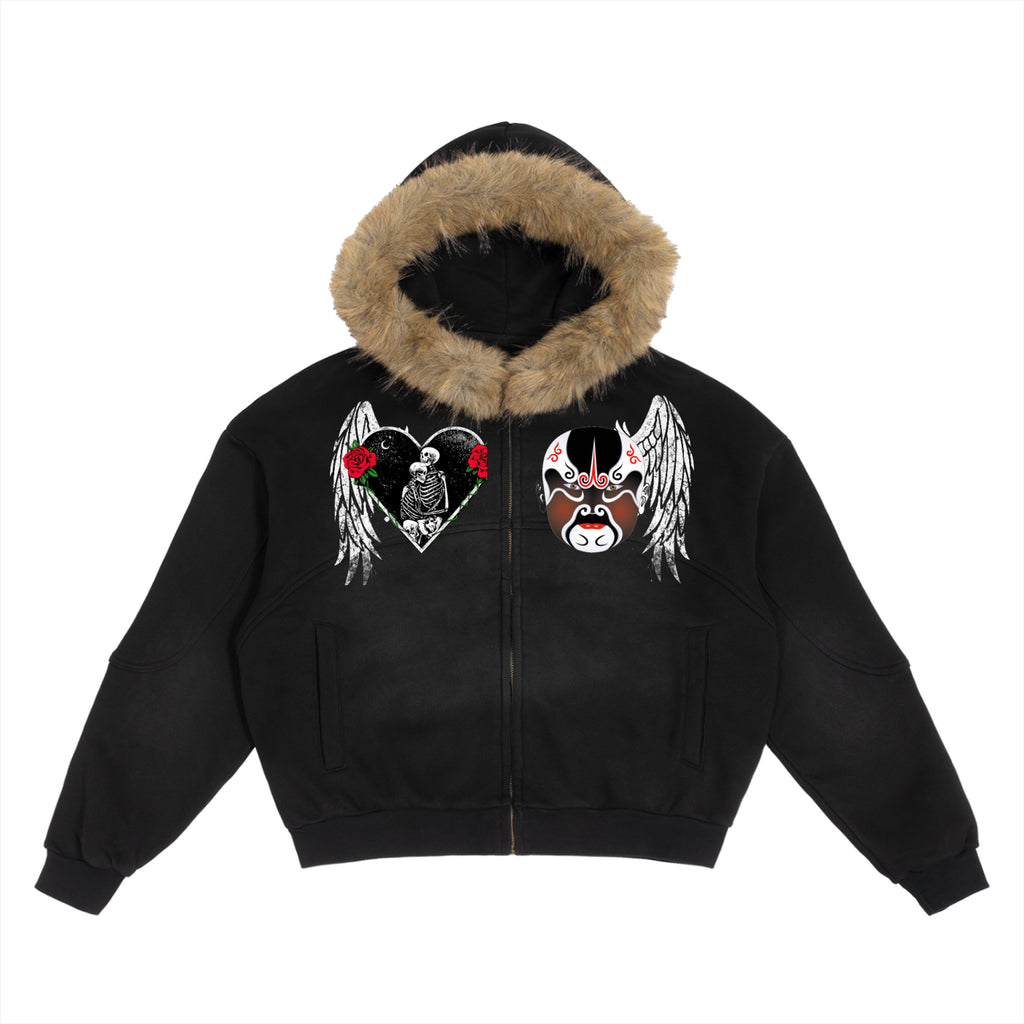 Echelon Sun Fade Boxy Detachable Fur Hoodie
