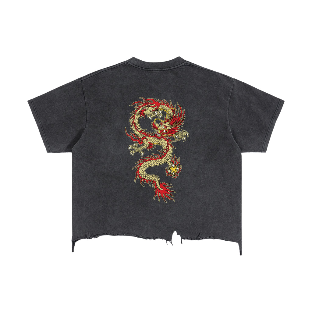 Echelon Peace Rose Vintage Wash Boxy Distressed Hem T-Shirt